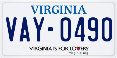 VA license plate VAY0490
