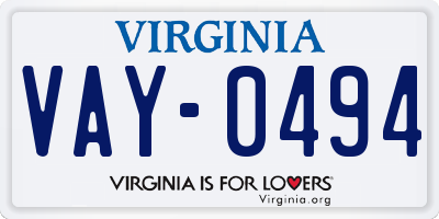 VA license plate VAY0494