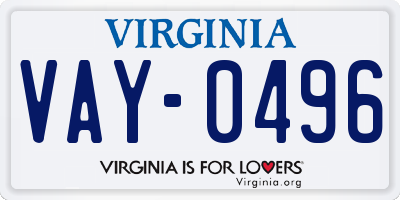 VA license plate VAY0496