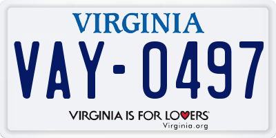 VA license plate VAY0497