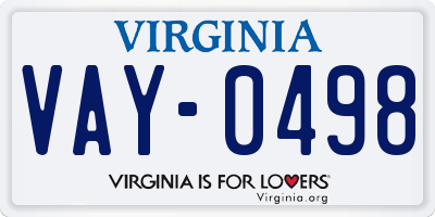 VA license plate VAY0498