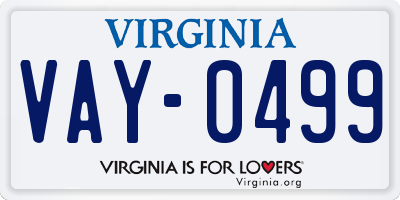 VA license plate VAY0499
