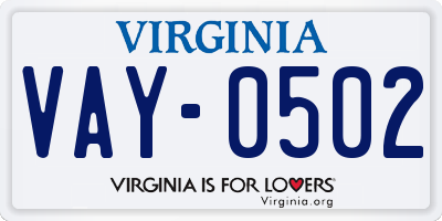 VA license plate VAY0502
