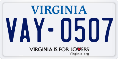 VA license plate VAY0507