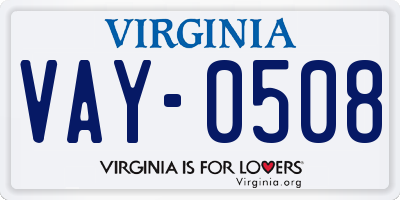 VA license plate VAY0508
