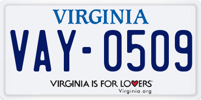 VA license plate VAY0509