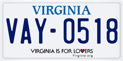 VA license plate VAY0518