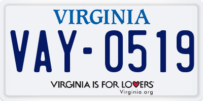 VA license plate VAY0519