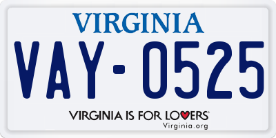 VA license plate VAY0525