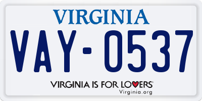 VA license plate VAY0537