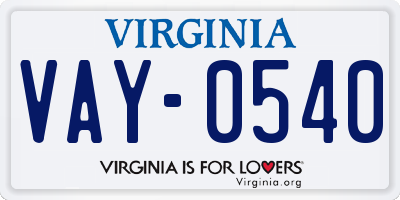 VA license plate VAY0540