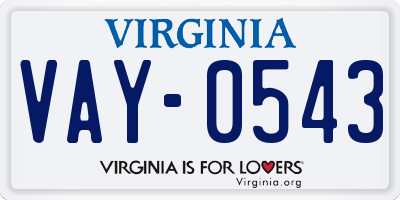 VA license plate VAY0543