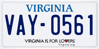 VA license plate VAY0561