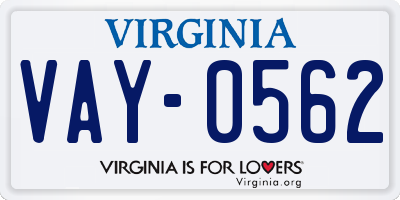 VA license plate VAY0562