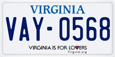 VA license plate VAY0568