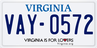 VA license plate VAY0572