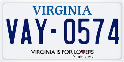 VA license plate VAY0574