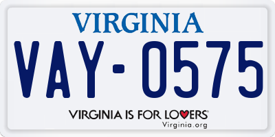 VA license plate VAY0575