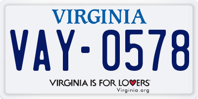 VA license plate VAY0578
