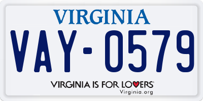 VA license plate VAY0579