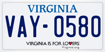 VA license plate VAY0580