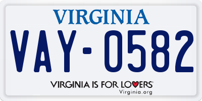 VA license plate VAY0582