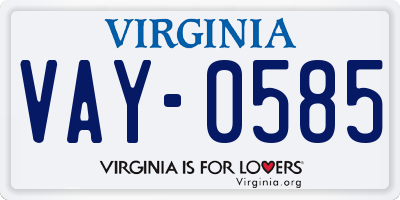 VA license plate VAY0585