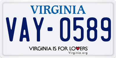 VA license plate VAY0589