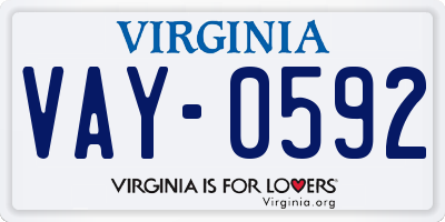 VA license plate VAY0592