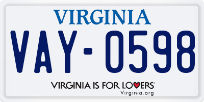 VA license plate VAY0598