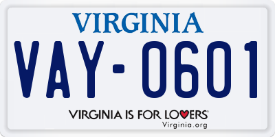 VA license plate VAY0601