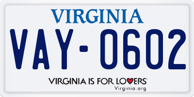 VA license plate VAY0602