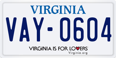 VA license plate VAY0604