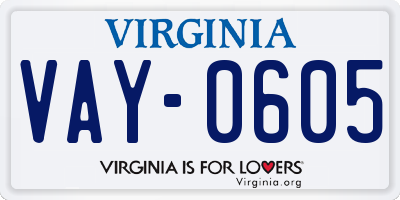 VA license plate VAY0605