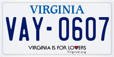 VA license plate VAY0607