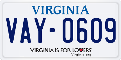 VA license plate VAY0609