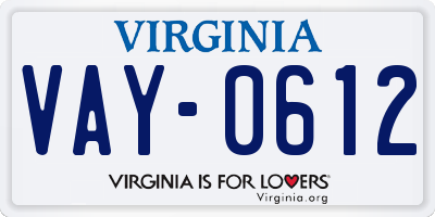 VA license plate VAY0612
