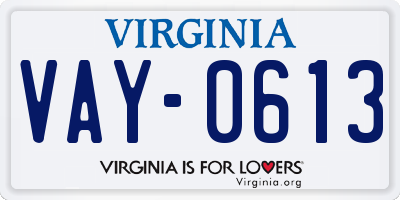 VA license plate VAY0613