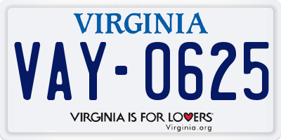 VA license plate VAY0625