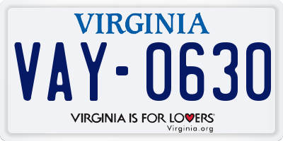 VA license plate VAY0630