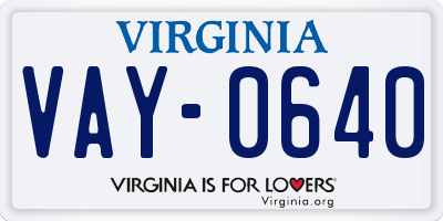 VA license plate VAY0640