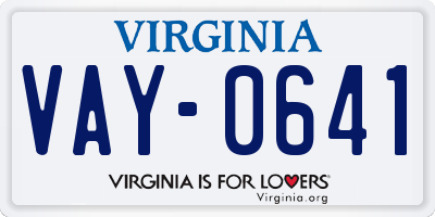 VA license plate VAY0641