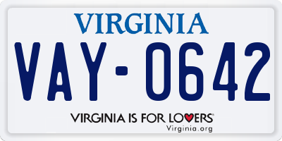 VA license plate VAY0642