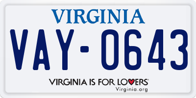 VA license plate VAY0643
