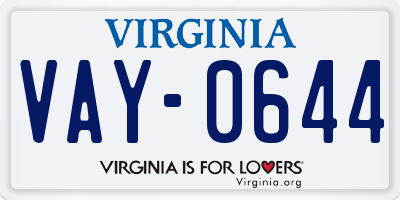 VA license plate VAY0644