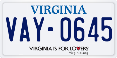 VA license plate VAY0645
