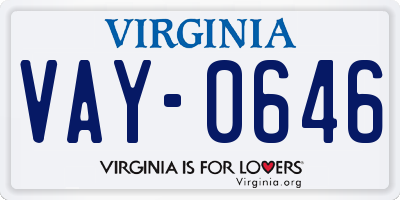 VA license plate VAY0646