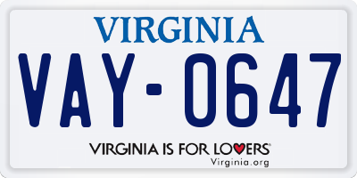 VA license plate VAY0647
