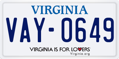 VA license plate VAY0649
