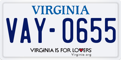 VA license plate VAY0655